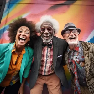 cool-group-friends-happy-expression-against-grunge-colorful-graffiti-wall-ai-generated