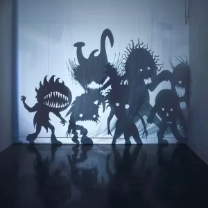 group-silhouettes-monsters-are-shown-dark-room